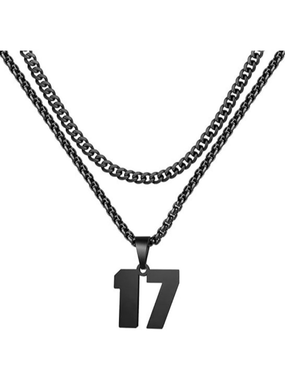 Number 17 Black Jersey Number Layered Cool Sports Necklaces